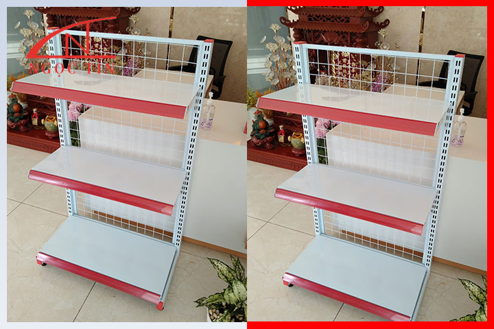 Kệ siêu thị lưng lưới màu đỏ đẹp và rẻ Kệ siêu thị lưng lưới màu đỏ đẹp và rẻ